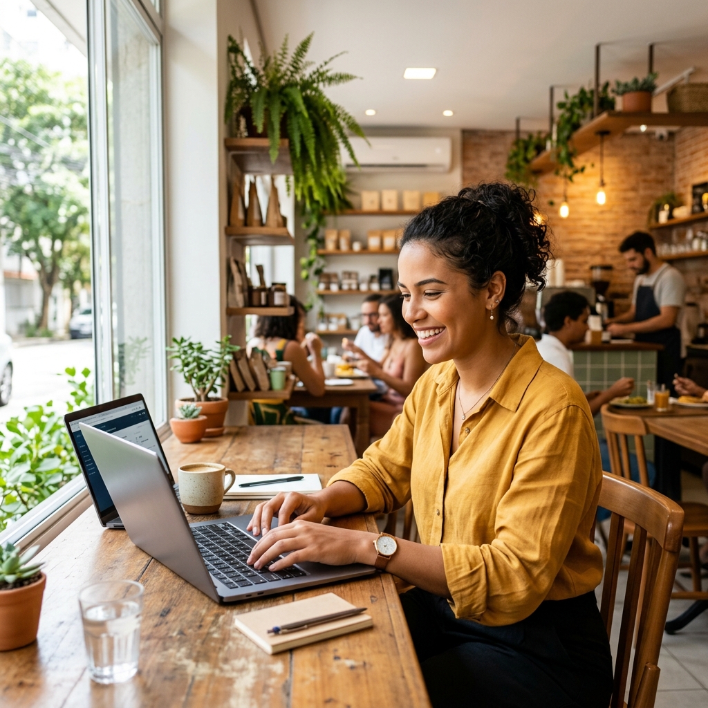 Empreendedor trabalhando em um café